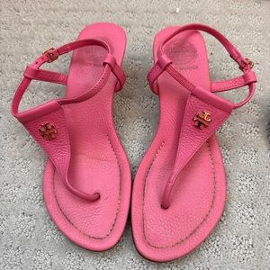 Pink Tory Burch wedge sandals